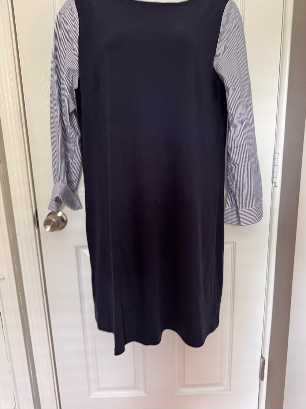 Talbots Navy shift dress with Striped Collar Detail